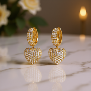 E3466 Orecchini a Cuore con Diamanti Dorati Placcati in Oro 22k per Uso Quotidiano Romantico Femminile - Product Image 2