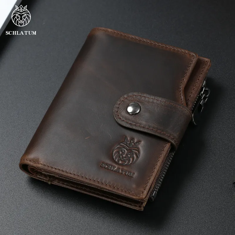 OEM ODM Custom Logo RFID Genuine Leather Luxury male Small Purse Vintage Casual Slim Men's Short Wallet