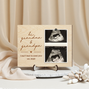 Custom Engraved Wood Ultrasound Photo Frame Pregnancy Announcement Gift Baby Reveal Display Stand Grandparent Surprise <strong>Keepsake</strong> - Product Image 1