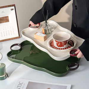 Vassoio di lusso in ceramica con manici piatto di <span class=keywords><strong>porcellana</strong></span> per stoviglie e <span class=keywords><strong>servizio</strong></span> alberghiero - Product Image 4