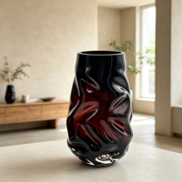 Vase en verre ambré dégradé ondulé soufflé à la main RYLAVA, vase à fleurs en verre texturé irrégulier pour la décoration de la maison, ornement de table
