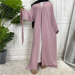 Vêtements islamiques Abaya de couleur menthe avec perles, Abaya musulmane pour femmes de Dubaï, Abaya à ouverture frontale ornée de perles - Product Image 2