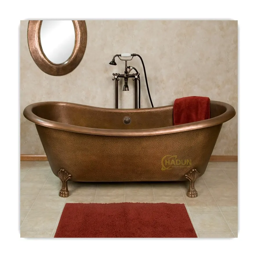 Hotel de lujo martillado a mano bañera de cobre antiguo con soportes