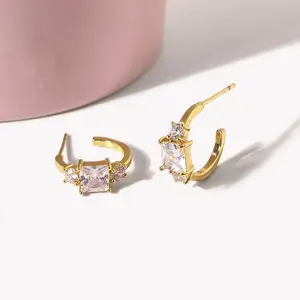 Foxi fashion jewelry earrings custom colors square cutting cubic zirconia piercing earing for girls