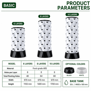 Système <span class=keywords><strong>hydroponique</strong></span> pour serre agricole, tour de culture de laitues en plastique à 6/8/10 niveaux et 8 trous avec réservoir d'eau - Product Image 6