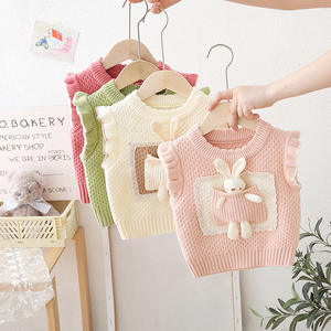 2025 nuevo estilo coreano lindo conejo 3D conejo 3D moda Otoño e Invierno niñas <span class=keywords><strong>Chaleco</strong></span> de punto suéter para niños - Product Image 1