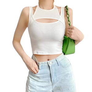 Camiseta de mujer con <span class=keywords><strong>tirantes</strong></span> ahuecados cruzados personalizados Sense Inside Match Slim Show Crop Vest para mujer - Product Image 1