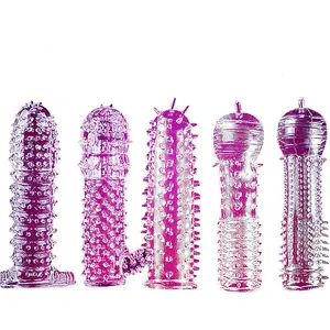 Wholesale 5 Style Silicone Big Size Penis Sleeve Delay Ejaculation Condom Crystal Barbed Sleeve Dick Orgasm Sleeve Sex Toys