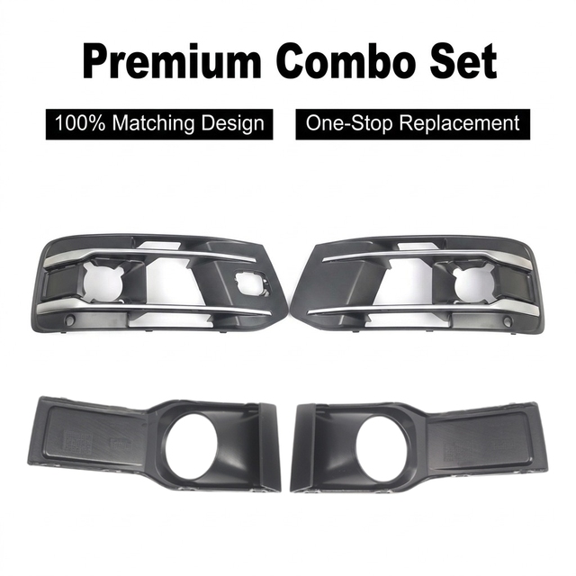 Front Bumper Lower Grille & ACC Cover Silver Trim Set for Audi Q7 2016-2019 OE 4M0807681AA 4M0807682AA 4M0807823B 4M0807824B
