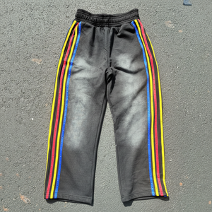 กางเกงวอร์มผู้ชายลายทางสไตล์วินเทจผ้าเฟรนช์เทอร์รี่ใส่ปกติระบายอากาศได้พอดีมีเชือกรูดแบบลำลองย้อมสี - Product Image 1