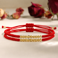 Pulsera Go2boho de Hilo Rojo Trenzado de Nailon con Cuentas de Bola Chapadas en Oro de 18K, Joyería de Moda Unisex para Regalo