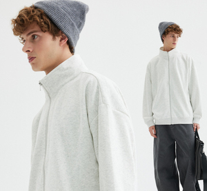 Vente en gros de vestes décontractées pour hommes de haute qualité 300G, col montant, fermeture éclair, sweat à capuche ample, logo personnalisé, poche, unisexe, automne-hiver - Product Image 3