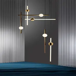 Luminária pendente de bola de vidro, luxuosa, para hotel, lobby, design nórdico, lâmpada longa, de vidro