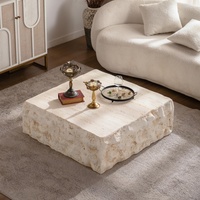 Table basse en travertin Wabi-Sabi, table d'appoint moderne en pierre brute Fiberclay pour salon