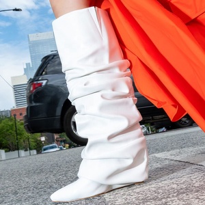 Pleated Upper Pants Knee High <b>Boots</b> Ladies <b>Wedge</b> Heels Pants Shoes Women Camouflage Overlay Ruched Long <b>Boots</b> - Product Image 6