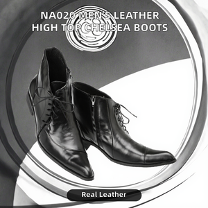 NA020 Men's Handmade Genuine Leather High Top Lace-up Breathable <b>Rubber</b> Outsole Classic Pointed Toe Spring Autumn <b>Dress</b> - Product Image 2