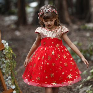Girls <b>Red</b> <b>Sequin</b> Snowflake Dress Cap Sleeve Party Costume Winter Holiday Dress - Product Image 2