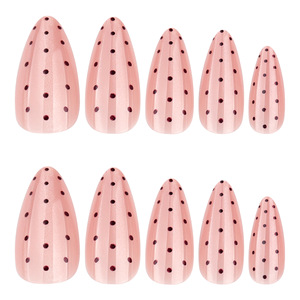 <span class=keywords><strong>Uñas</strong></span> Postizas <span class=keywords><strong>Largas</strong></span> con Forma de Almendra, con Base Rosa Nude Efecto Ojo de Gato y Puntos Rojos Oscuros, <span class=keywords><strong>Uñas</strong></span> Acrílicas para Uso Diario, Fiestas y Bodas - Product Image 4