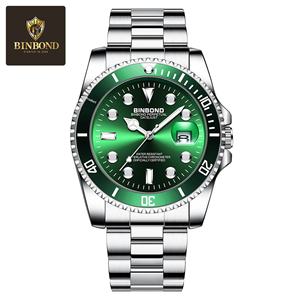Montre à quartz pour homme Binbond 2026 avec logo personnalisé, en acier inoxydable, étanche 30M, cadran vert lumineux, boîtier 42mm - Product Image 5
