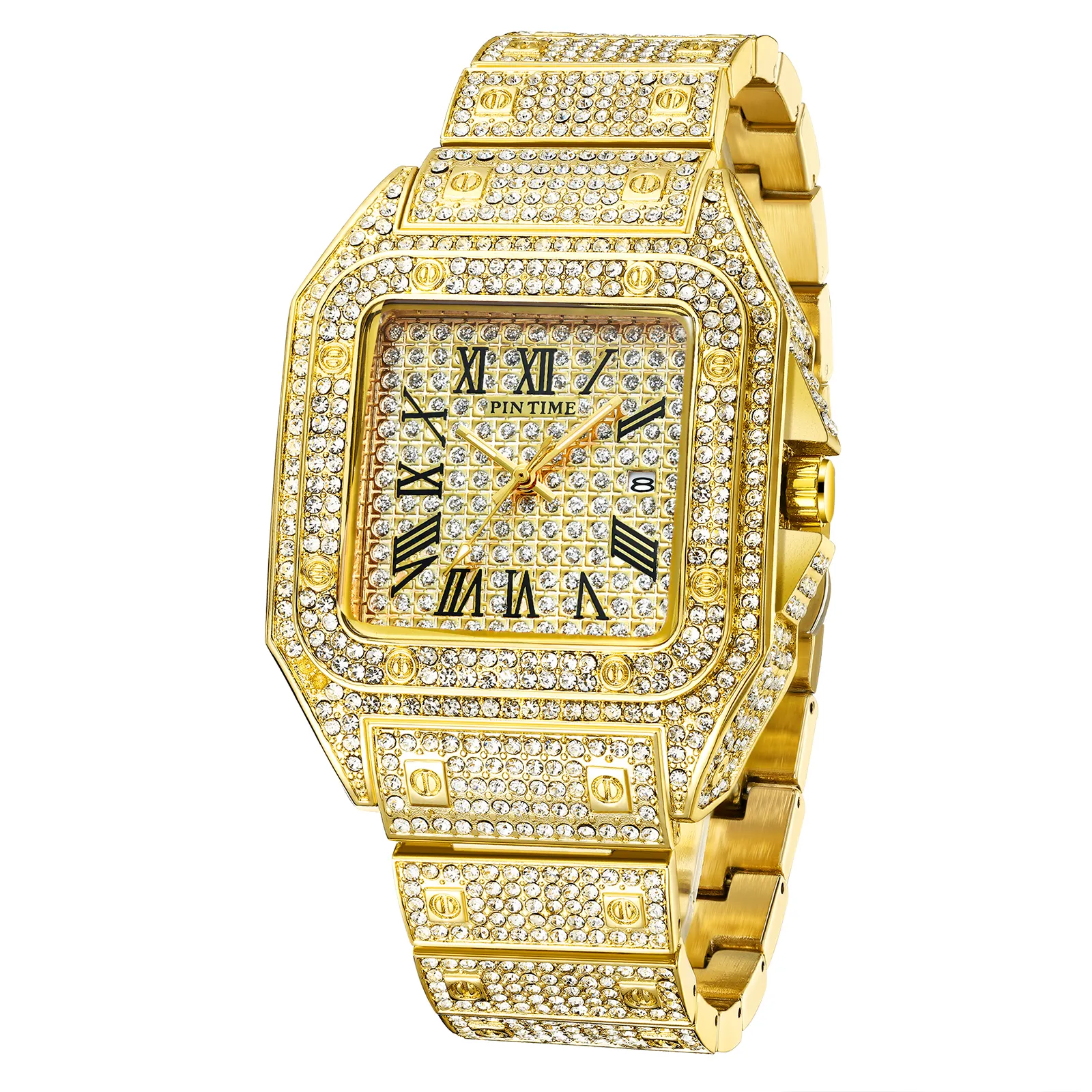 Hot Sale Rapper Style Luxury Famous Brand Full Diamond Hip Hop Iced Out Square Watches For Men