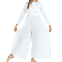Combinaison à manches longues et col rond pour femmes Robe de louange Costume d'église Robe de danse liturgique Stage Performance Wear