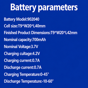 แบตเตอรี่ลิเธียมโพลิเมอร์ BLUSENERGY 3.7V 700mAh รุ่น Blus902040 สำหรับอุปกรณ์อิเล็กทรอนิกส์สำหรับผู้บริโภค - Product Image 5