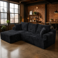 Canapé modulaire en forme de L de qualité supérieure en velours côtelé noir avec chaise longue, facile à assembler