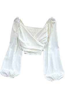 Women's V-neck Pleated <b>Bubble</b> Long-sleeved Pullover T-shirt <b>Top</b> Fashion - Product Image 6