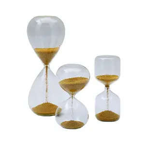 تصميم فريد شفاف الكبيرة والصغيرة الساعة الرملية بخرز ذهبي ساعة رملية