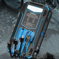 Batterie externe solaire étanche 20000 mAh avec double sortie USB, quatre câbles de charge, protection contre les surcharges, portable
