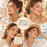 Boucles d'oreilles pendantes en alliage avec cristal bleu en forme de goutte de raisin, pierre ronde ovale, bijoux floraux pour soirée