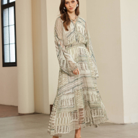 Robe longue bohème élégante à volants floraux, taille haute en mousseline, vente en gros directe d'usine, personnalisable OEM ODM, marque privée