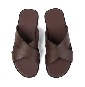 Sandalias de Cuero Genuino para Hombre, Diseño Abierto, Estilo Casual de Verano, Suela de Goma Transpirable, Entresuela de EVA, Color Sólido - Product Image 3