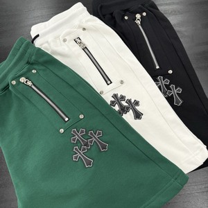 Shorts de survêtement pour homme en coton French Terry avec logo personnalisé, style streetwear Y2K grunge, patch croisé, fermeture éclair métallique, coupe ample - Product Image 1