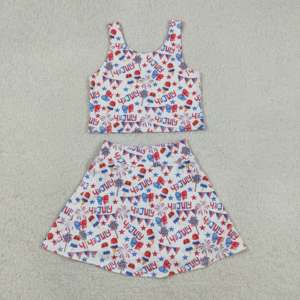GSD3498 rts Ensemble de yoga sans manches pour fille, motif 4 juillet, pour petites filles actives, vente en gros, été - Product Image 1