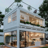 Maison Modulaire de Luxe en Conteneur Vert, Structure en Acier, Villa Préfabriquée 3 Chambres, Maison Mobile Détachable sur 2 Étages, Garage, Supermarché