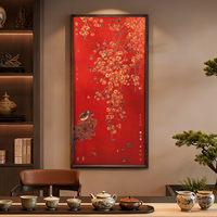 Nouvelle Peinture Décorative Florale Rouge Chinoise pour Salon et Bureau, Suspension Haut de Gamme Faite à la Main, Sculpture Atmosphérique en Laiton Ciselé, Mobile