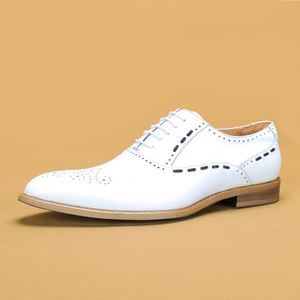 Zapatos de Hombre de Cuero Genuino Blanco, Zapatos Formales de Negocios de Piel de Vacuno de Primera Calidad, con Cordones Oxford, Ligeros, Transpirables, con Suela de Goma - Product Image 5