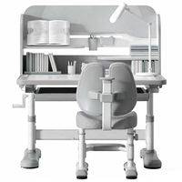 Ensemble de bureau et de chaise d'école réglable en hauteur, table de lecture ergonomique intelligente avec étagère, lampe LED, table d'étude pour enfant