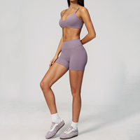 Ensemble de shorts de yoga neufs pour femmes, soutien-gorge dos nu à col en V, pantalon de survêtement taille haute, ensemble deux pièces pour l'entraînement de Pilates et le fitness