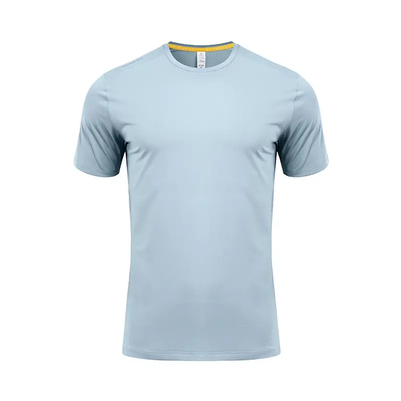 Camiseta esportiva masculina de manga curta para homens, camiseta esportiva de secagem rápida com gola redonda e logotipo personalizado