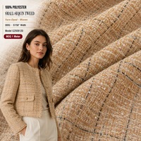 Tissu en tweed à paillettes, fil doré, petit motif circulaire, 100% polyester, pour robe femme, sur mesure