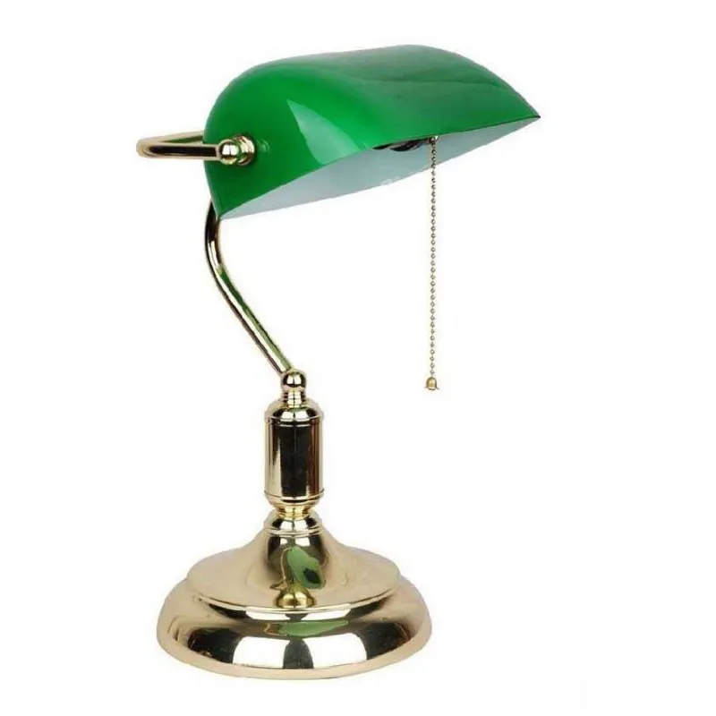 UL CE onaylı klasik antika eski yeşil abajur banker masa lambası