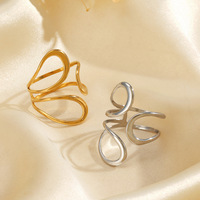 Cincin Baja Titanium Gaya Eropa dan Amerika, Sederhana, Garis-garis Ekstravagan, Berongga, Retro Hip Hop