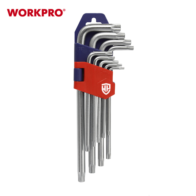 WORKPRO 9Pc Torx Key Set Small Allen Wrench Set Industrial Grade Chrome-vanadium Steel Hex Keys With Pin Hole