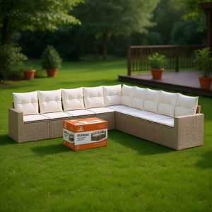 Ensemble de canapés de jardin modulaires en rotin beige, mobilier d'extérieur, capacité de 10 personnes, design moderne - Product Image 2