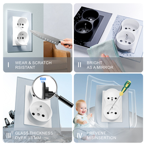 EU tiêu chuẩn tường ổ cắm mặt đất 250V 16A pháp giả mạo Glass Bảng điều chỉnh đôi cắm ổ cắm 2P + t tường ổ cắm - Product Image 6