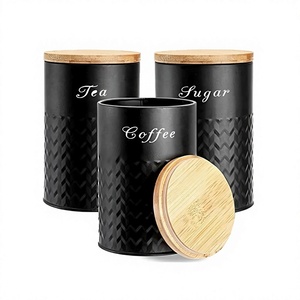 Boîte à sel de qualité supérieure en fer noir avec couvercle en bois, boîte de rangement pour thé et sucre par Home Arts - Product Image 1