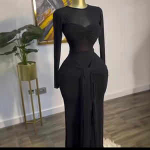 Nuovi <span class=keywords><strong>Vestiti</strong></span> <span class=keywords><strong>Lunghi</strong></span> da Donna Aderenti a Portafoglio a Manica Lunga e Scollo Rotondo in Tinta Unita di Sehe Fashion - Product Image 3