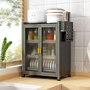 Armoire de séchage de vaisselle en métal à double porte, organisateur de rangement de cuisine anti-poussière pour assiettes, bols, tasses, organisation de la vaisselle sur le comptoir - Product Image 2